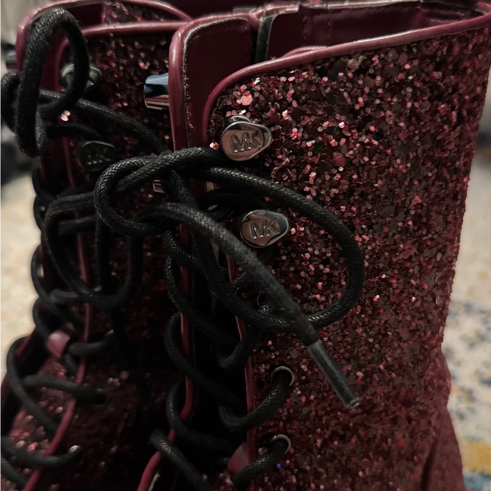 Michael Kors Bryce Leather Platform Combat Boot - maroon glitter - 8&1/2 - Picture 5 of 9